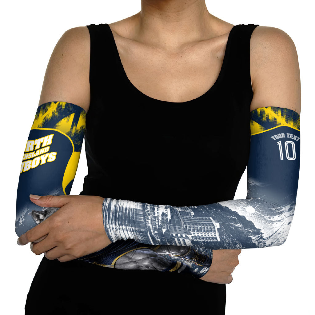 Personalised North Queensland Cowboys Mascot Rugby Arm Sleeves Townsville Cityscape Athletic Graphic Print