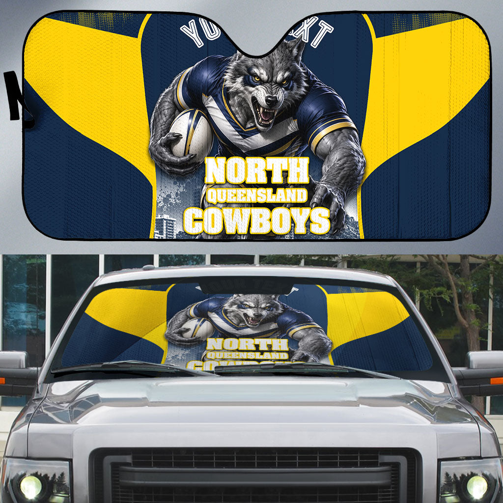 Personalised North Queensland Cowboys Mascot Rugby Auto Sun Shade Townsville Cityscape Athletic Graphic Print