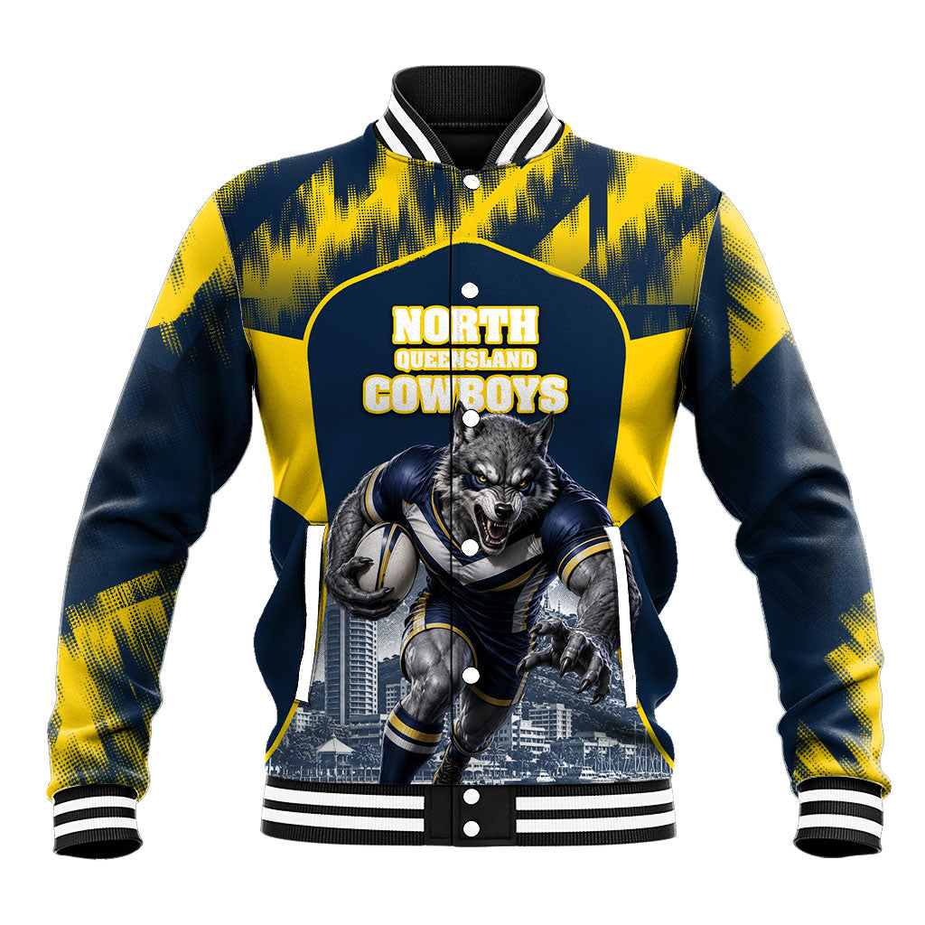 Personalised North Queensland Cowboys Mascot Rugby Baseball Jacket Townsville Cityscape Athletic Graphic Print