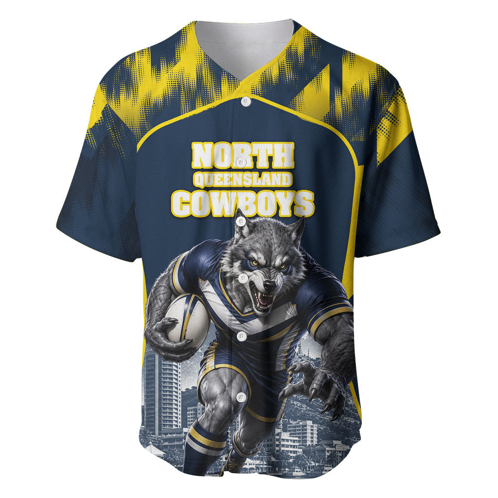 Personalised North Queensland Cowboys Mascot Rugby Baseball Jersey Townsville Cityscape Athletic Graphic Print
