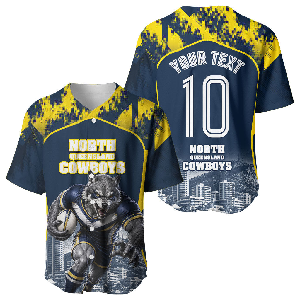 Personalised North Queensland Cowboys Mascot Rugby Baseball Jersey Townsville Cityscape Athletic Graphic Print