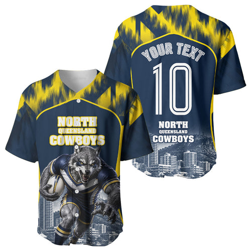 Personalised North Queensland Cowboys Mascot Rugby Baseball Jersey Townsville Cityscape Athletic Graphic Print