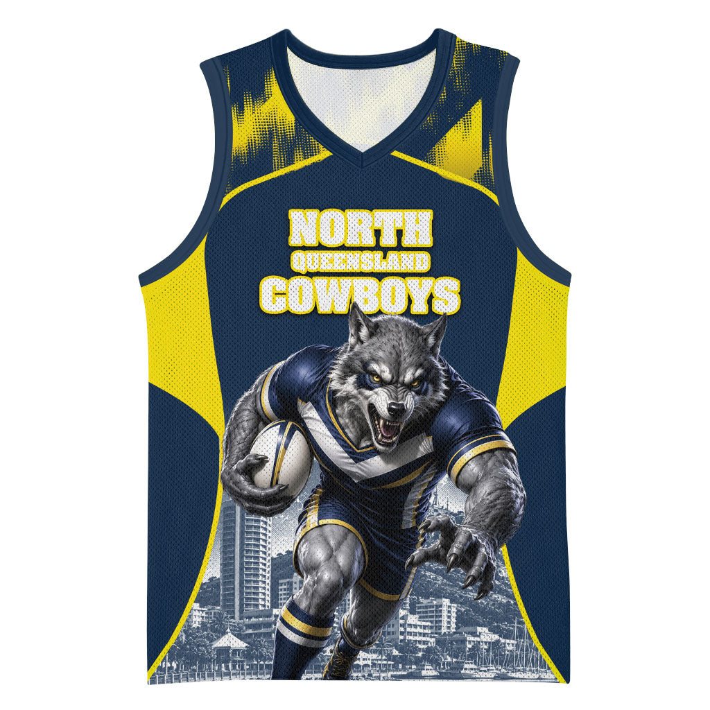 Personalised North Queensland Cowboys Mascot Rugby Basketball Jersey Townsville Cityscape Athletic Graphic Print