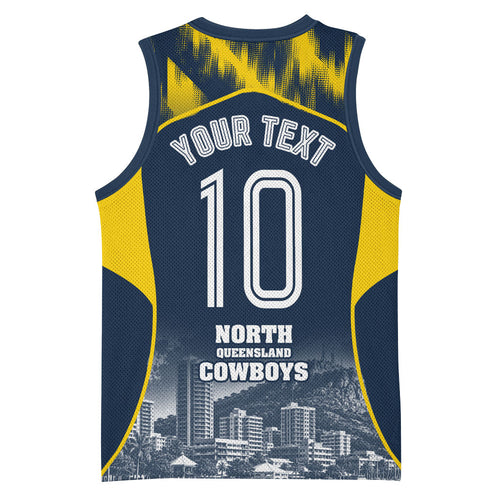 Personalised North Queensland Cowboys Mascot Rugby Basketball Jersey Townsville Cityscape Athletic Graphic Print
