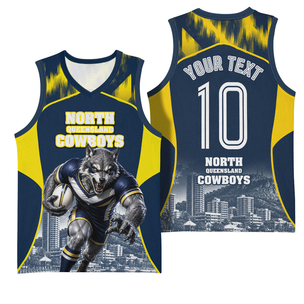 Personalised North Queensland Cowboys Mascot Rugby Basketball Jersey Townsville Cityscape Athletic Graphic Print