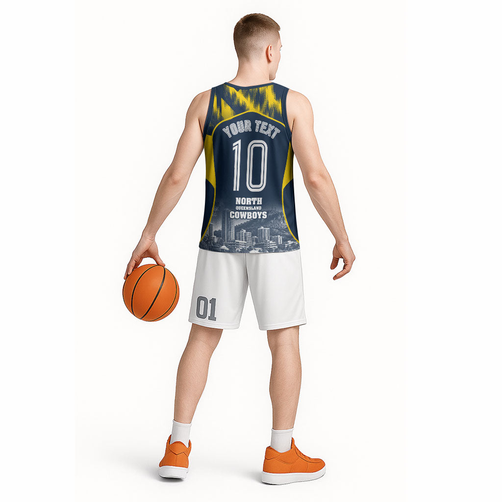 Personalised North Queensland Cowboys Mascot Rugby Basketball Jersey Townsville Cityscape Athletic Graphic Print