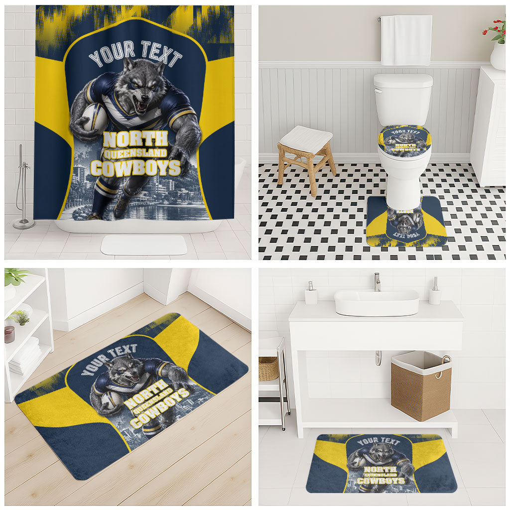 Personalised North Queensland Cowboys Mascot Rugby Bathroom Set Townsville Cityscape Athletic Graphic Print
