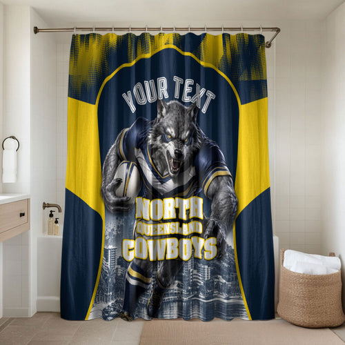 Personalised North Queensland Cowboys Mascot Rugby Bathroom Set Townsville Cityscape Athletic Graphic Print