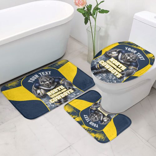 Personalised North Queensland Cowboys Mascot Rugby Bathroom Set Townsville Cityscape Athletic Graphic Print