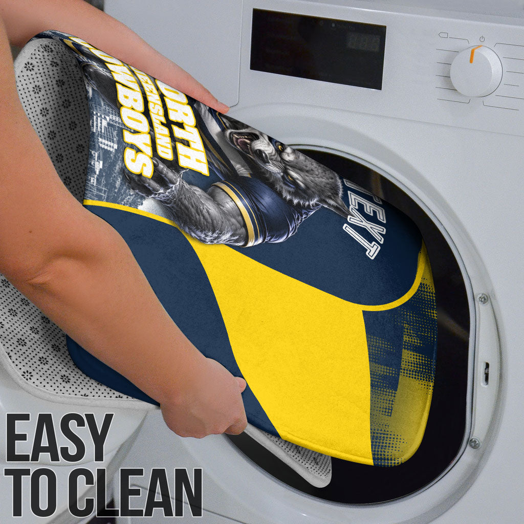 Personalised North Queensland Cowboys Mascot Rugby Bathroom Set Townsville Cityscape Athletic Graphic Print