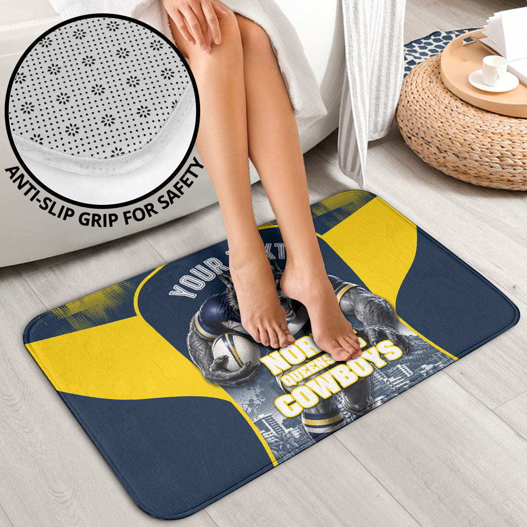 Personalised North Queensland Cowboys Mascot Rugby Bathroom Set Townsville Cityscape Athletic Graphic Print
