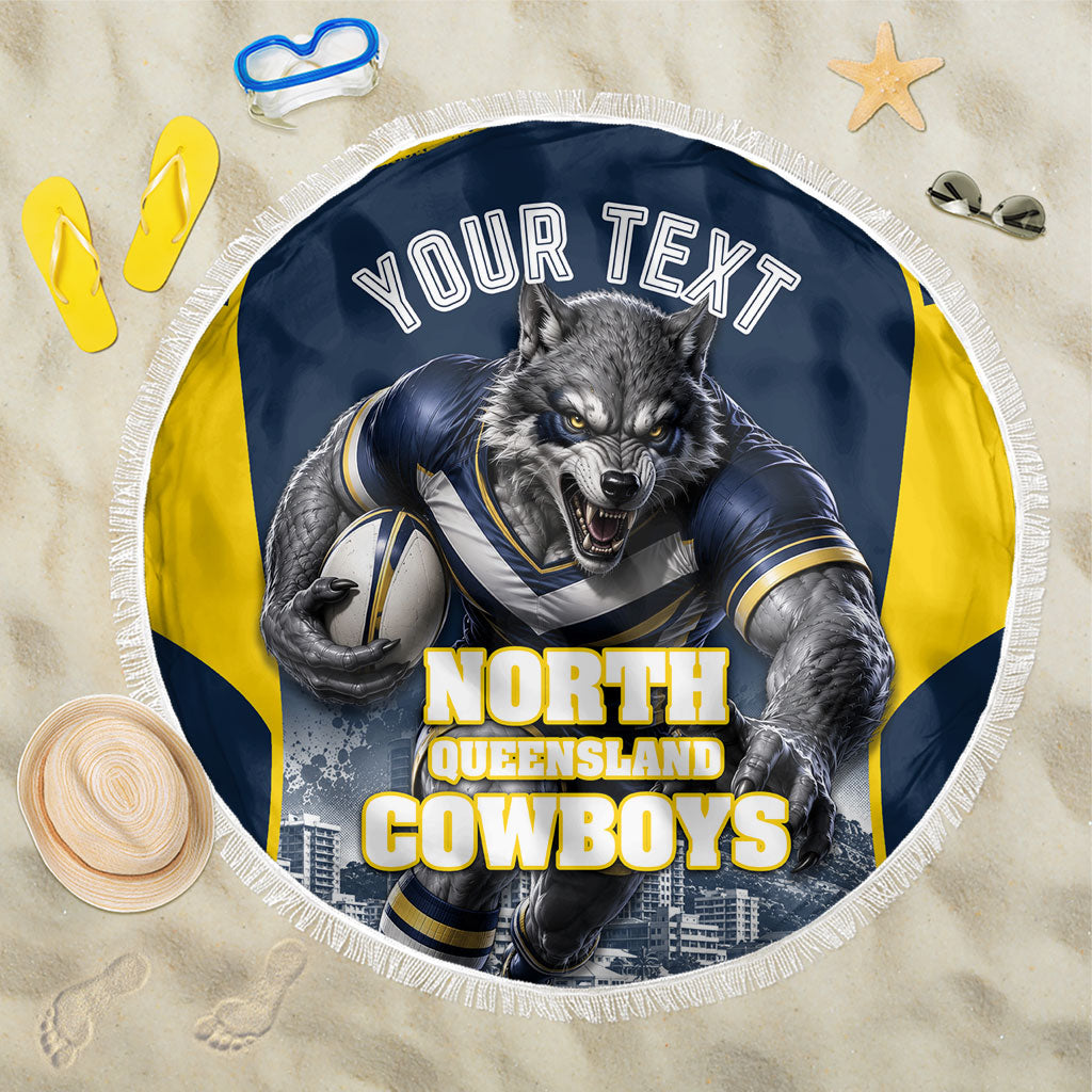 Personalised North Queensland Cowboys Mascot Rugby Beach Blanket Townsville Cityscape Athletic Graphic Print