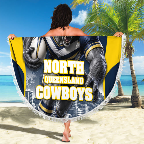 Personalised North Queensland Cowboys Mascot Rugby Beach Blanket Townsville Cityscape Athletic Graphic Print