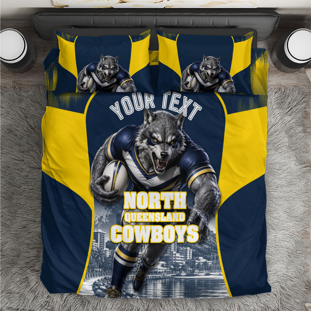 Personalised North Queensland Cowboys Mascot Rugby Bedding Set Townsville Cityscape Athletic Graphic Print