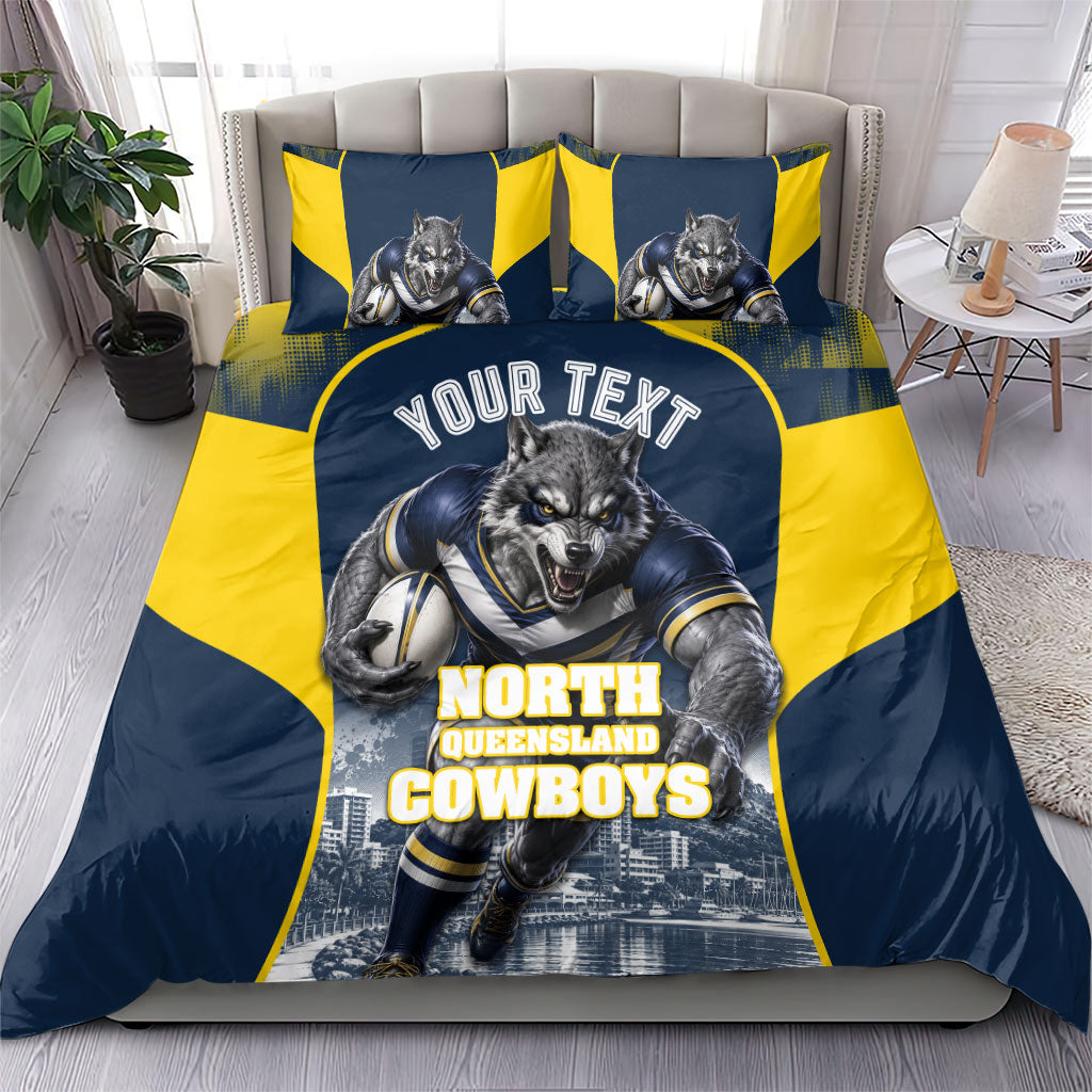 Personalised North Queensland Cowboys Mascot Rugby Bedding Set Townsville Cityscape Athletic Graphic Print