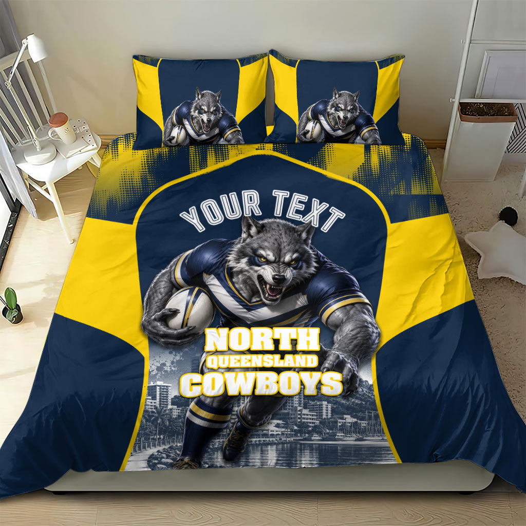 Personalised North Queensland Cowboys Mascot Rugby Bedding Set Townsville Cityscape Athletic Graphic Print