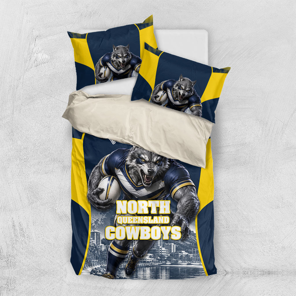 Personalised North Queensland Cowboys Mascot Rugby Bedding Set Townsville Cityscape Athletic Graphic Print