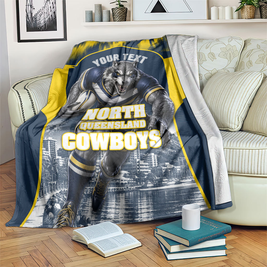Personalised North Queensland Cowboys Mascot Rugby Blanket Townsville Cityscape Athletic Graphic Print