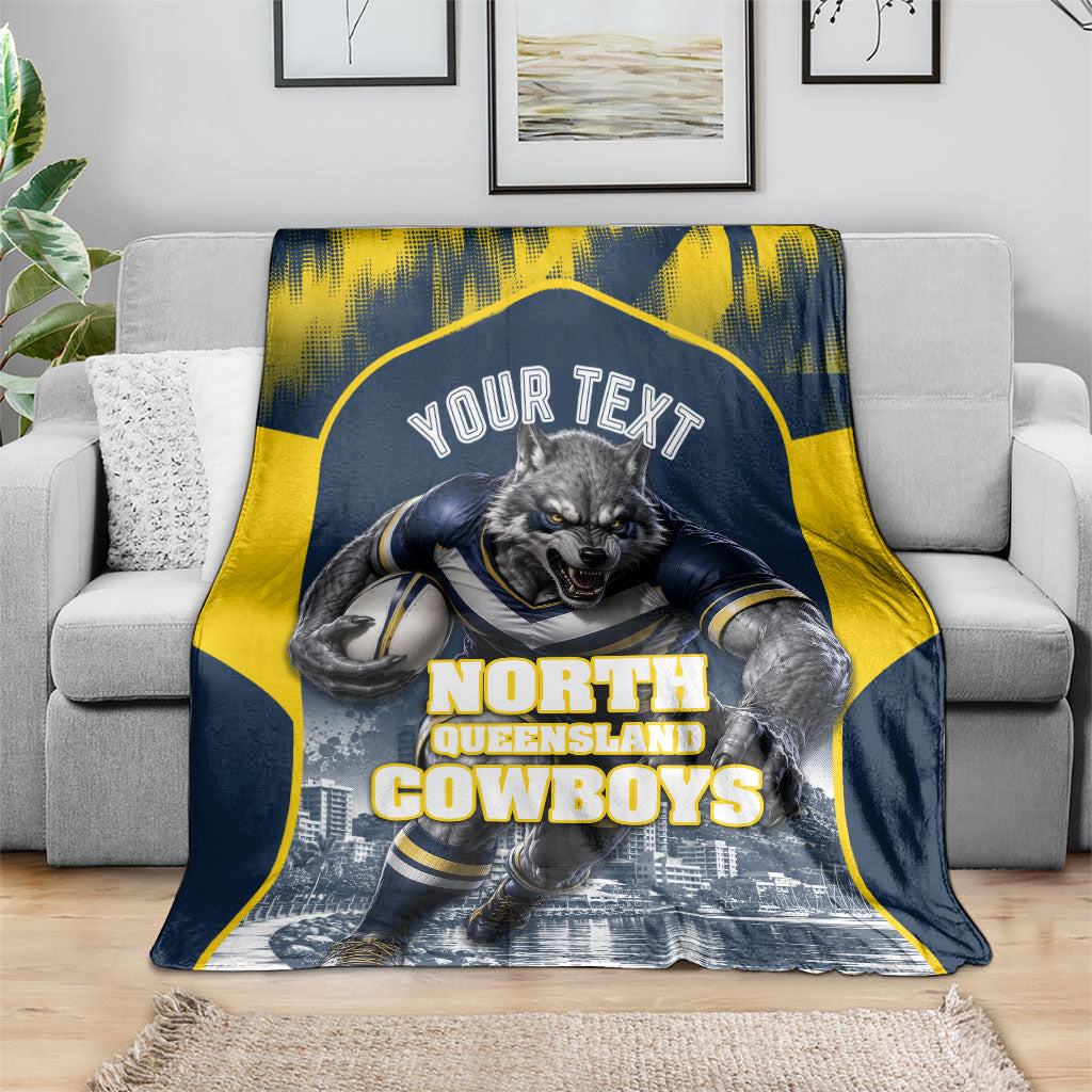 Personalised North Queensland Cowboys Mascot Rugby Blanket Townsville Cityscape Athletic Graphic Print
