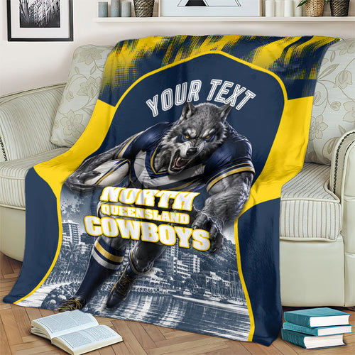 Personalised North Queensland Cowboys Mascot Rugby Blanket Townsville Cityscape Athletic Graphic Print