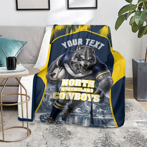 Personalised North Queensland Cowboys Mascot Rugby Blanket Townsville Cityscape Athletic Graphic Print