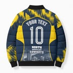Personalised North Queensland Cowboys Mascot Rugby Bomber Puffer Jacket Townsville Cityscape Athletic Graphic Print