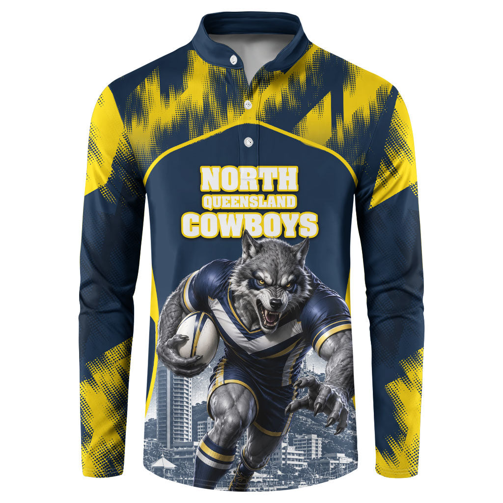 Personalised North Queensland Cowboys Mascot Rugby Button Sweatshirt Townsville Cityscape Athletic Graphic Print