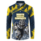 Personalised North Queensland Cowboys Mascot Rugby Button Sweatshirt Townsville Cityscape Athletic Graphic Print