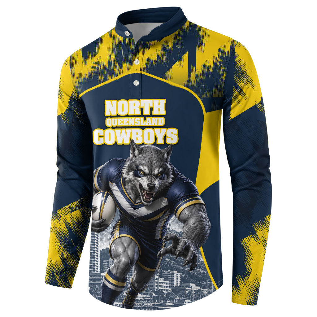 Personalised North Queensland Cowboys Mascot Rugby Button Sweatshirt Townsville Cityscape Athletic Graphic Print