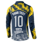 Personalised North Queensland Cowboys Mascot Rugby Button Sweatshirt Townsville Cityscape Athletic Graphic Print