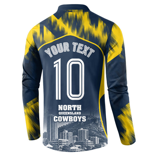 Personalised North Queensland Cowboys Mascot Rugby Button Sweatshirt Townsville Cityscape Athletic Graphic Print