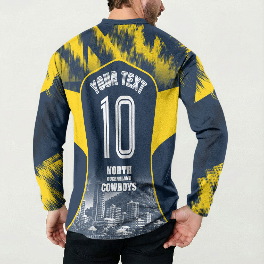 Personalised North Queensland Cowboys Mascot Rugby Button Sweatshirt Townsville Cityscape Athletic Graphic Print