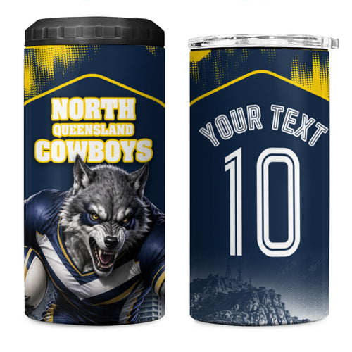 Personalised North Queensland Cowboys Mascot Rugby 4 in 1 Can Cooler Tumbler Townsville Cityscape Athletic Graphic Print