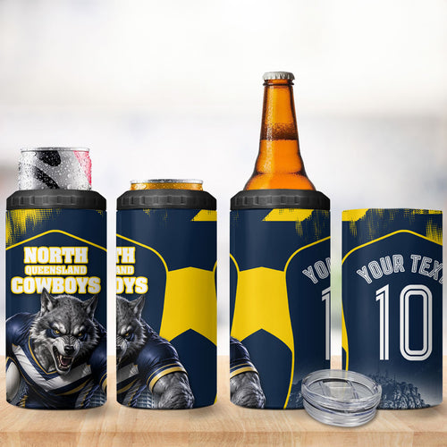 Personalised North Queensland Cowboys Mascot Rugby 4 in 1 Can Cooler Tumbler Townsville Cityscape Athletic Graphic Print