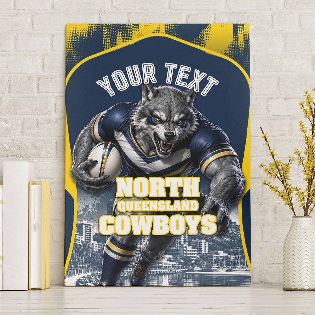 Personalised North Queensland Cowboys Mascot Rugby Canvas Wall Art Townsville Cityscape Athletic Graphic Print