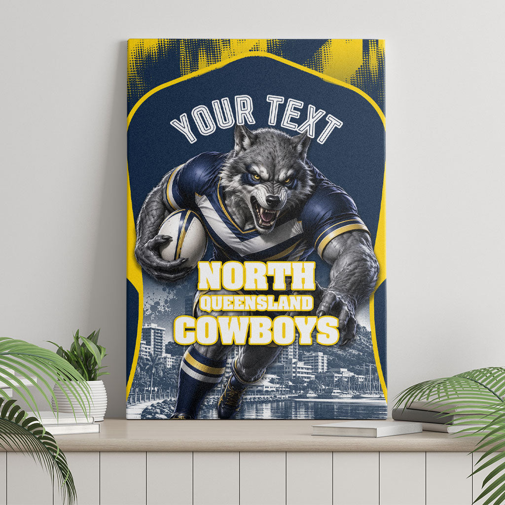 Personalised North Queensland Cowboys Mascot Rugby Canvas Wall Art Townsville Cityscape Athletic Graphic Print
