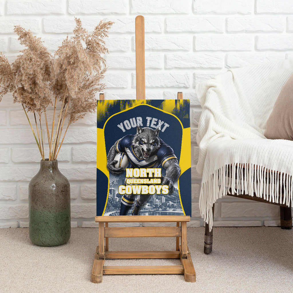 Personalised North Queensland Cowboys Mascot Rugby Canvas Wall Art Townsville Cityscape Athletic Graphic Print