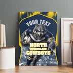 Personalised North Queensland Cowboys Mascot Rugby Canvas Wall Art Townsville Cityscape Athletic Graphic Print