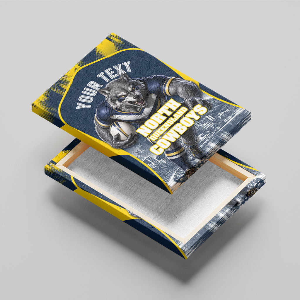 Personalised North Queensland Cowboys Mascot Rugby Canvas Wall Art Townsville Cityscape Athletic Graphic Print