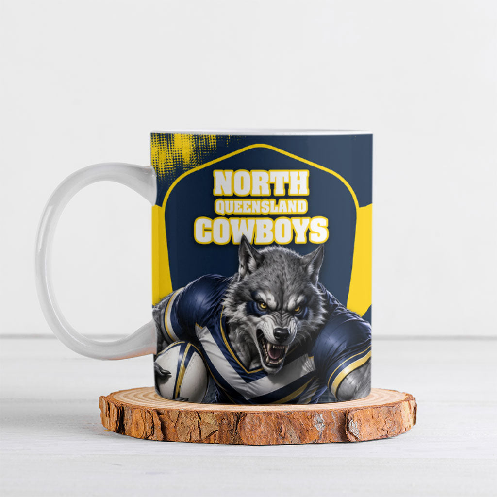 Personalised North Queensland Cowboys Mascot Rugby Ceramic Mug Townsville Cityscape Athletic Graphic Print