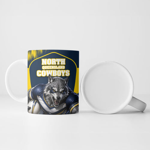 Personalised North Queensland Cowboys Mascot Rugby Ceramic Mug Townsville Cityscape Athletic Graphic Print