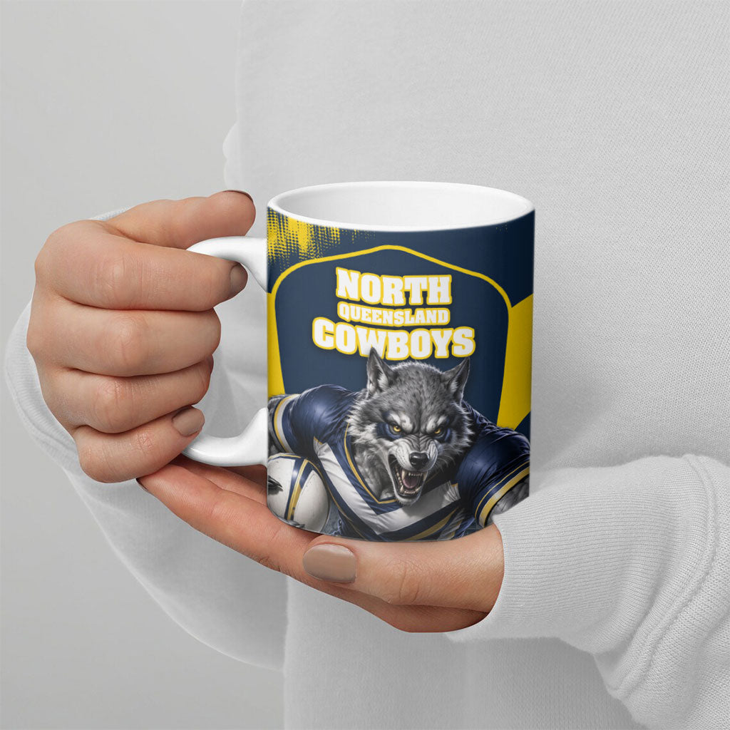Personalised North Queensland Cowboys Mascot Rugby Ceramic Mug Townsville Cityscape Athletic Graphic Print