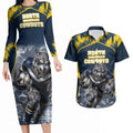 Personalised North Queensland Cowboys Mascot Rugby Couples Matching Long Sleeve Bodycon Dress and Hawaiian Shirt Townsville Cityscape Athletic Graphic Print