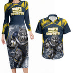 Personalised North Queensland Cowboys Mascot Rugby Couples Matching Long Sleeve Bodycon Dress and Hawaiian Shirt Townsville Cityscape Athletic Graphic Print