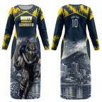 Personalised North Queensland Cowboys Mascot Rugby Couples Matching Long Sleeve Bodycon Dress and Hawaiian Shirt Townsville Cityscape Athletic Graphic Print