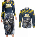 Personalised North Queensland Cowboys Mascot Rugby Couples Matching Long Sleeve Bodycon Dress and Long Sleeve Button Shirt Townsville Cityscape Athletic Graphic Print