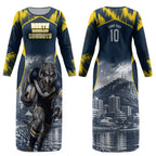Personalised North Queensland Cowboys Mascot Rugby Couples Matching Long Sleeve Bodycon Dress and Long Sleeve Button Shirt Townsville Cityscape Athletic Graphic Print
