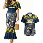 Personalised North Queensland Cowboys Mascot Rugby Couples Matching Mermaid Dress and Hawaiian Shirt Townsville Cityscape Athletic Graphic Print