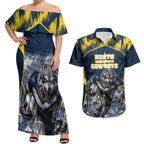 Personalised North Queensland Cowboys Mascot Rugby Couples Matching Off Shoulder Maxi Dress and Hawaiian Shirt Townsville Cityscape Athletic Graphic Print