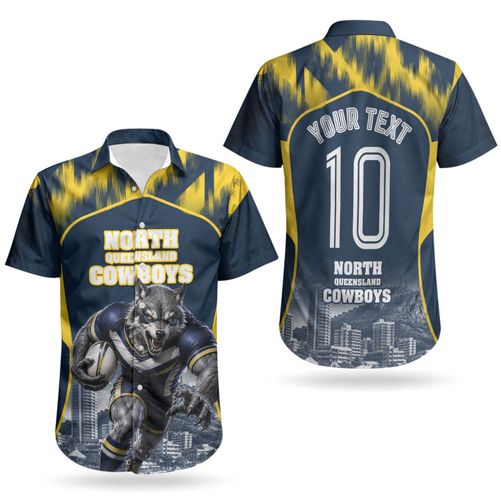 Personalised North Queensland Cowboys Mascot Rugby Couples Matching Off Shoulder Maxi Dress and Hawaiian Shirt Townsville Cityscape Athletic Graphic Print